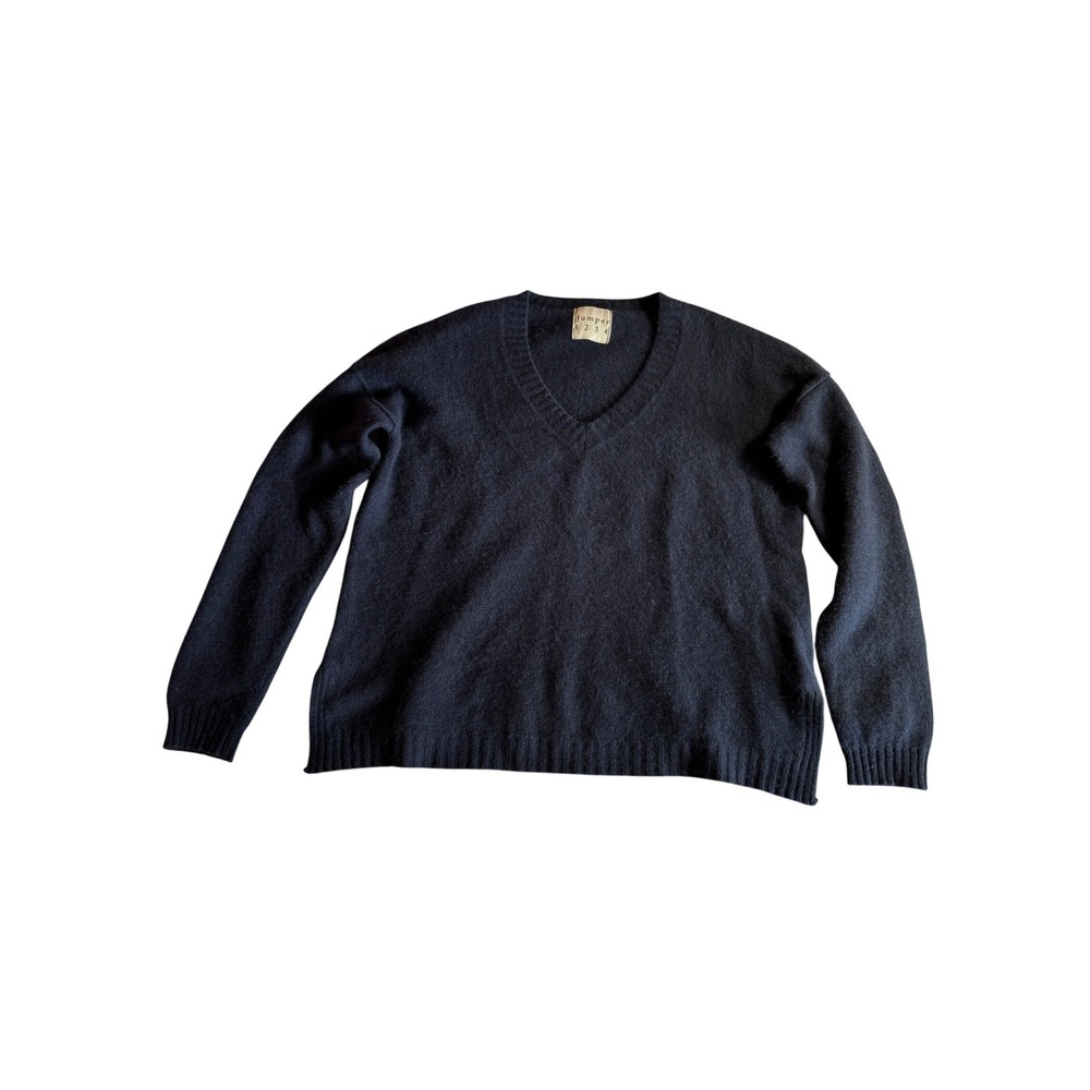 Jumper 1234 Womens Navy Blue 100% Cashmere V-Neck Relaxed Fit Sweater Size M‎